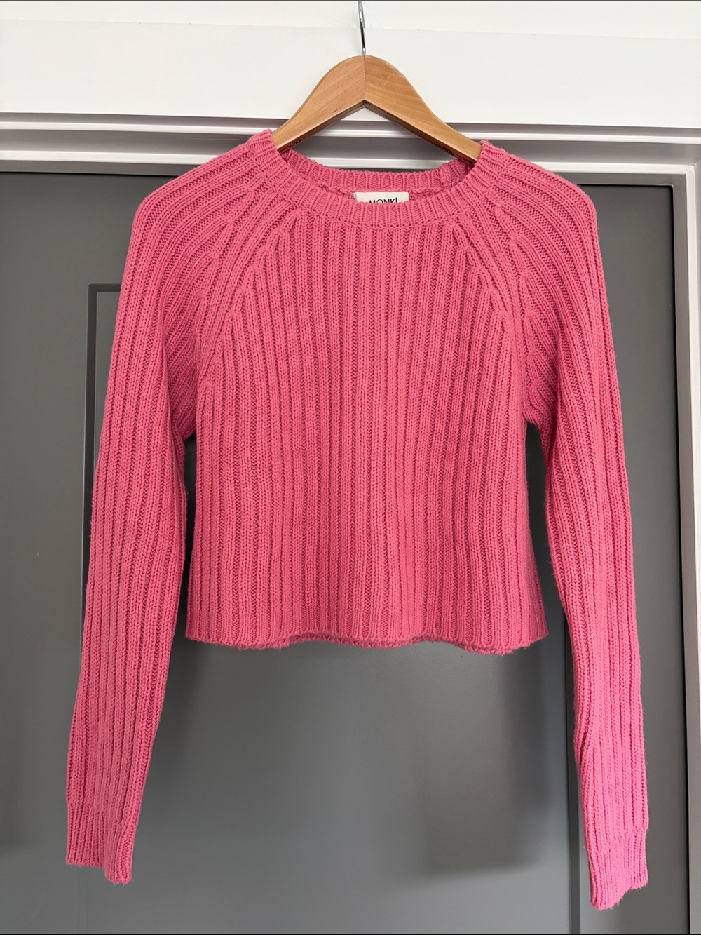 Monki Pink Ribbed Crewneck Sweater - Women's Pullover